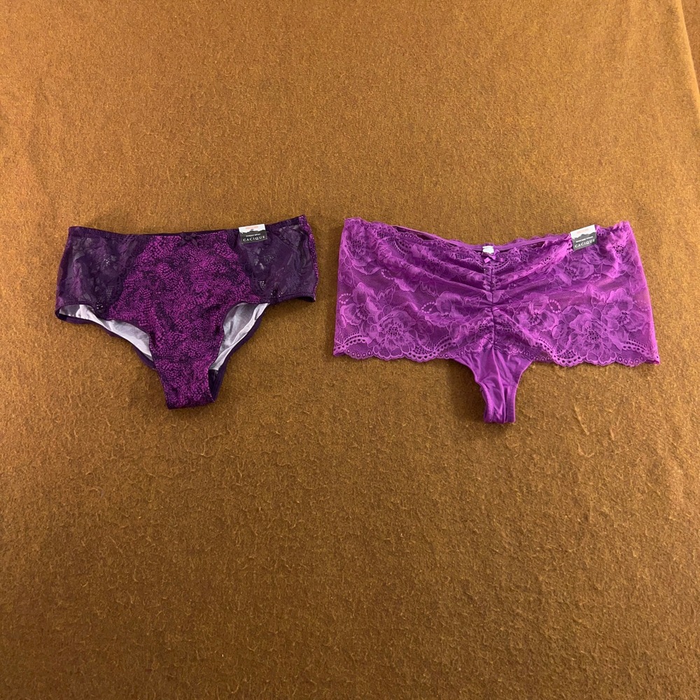 Cacique Womens 10/12 Purple Lace Snakeskin Cheeky Brief Thong Panty 2Pk NWT